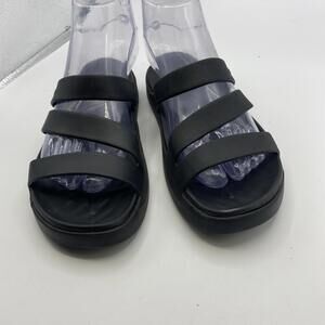 Crocs Sandals Womens Sixe 7 Strappy Platform Slip On Black Wedge Heel